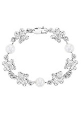 magnificent small teddy bear and pearls silver baby charm bracelet